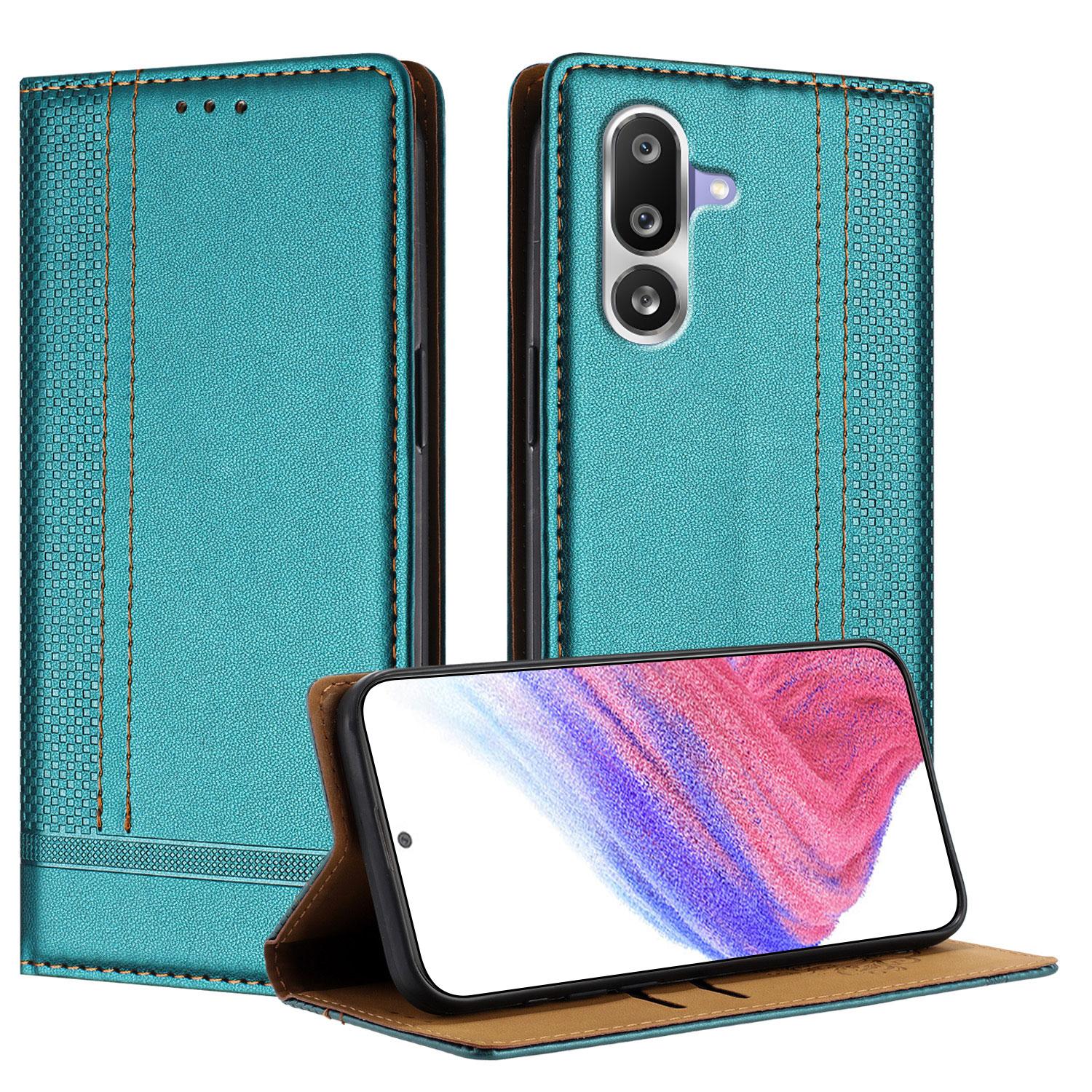 

For Samsung Galaxy M36 5G Case L-Shaped Grid Pattern Leather Stand Phone Cover with Card Slots