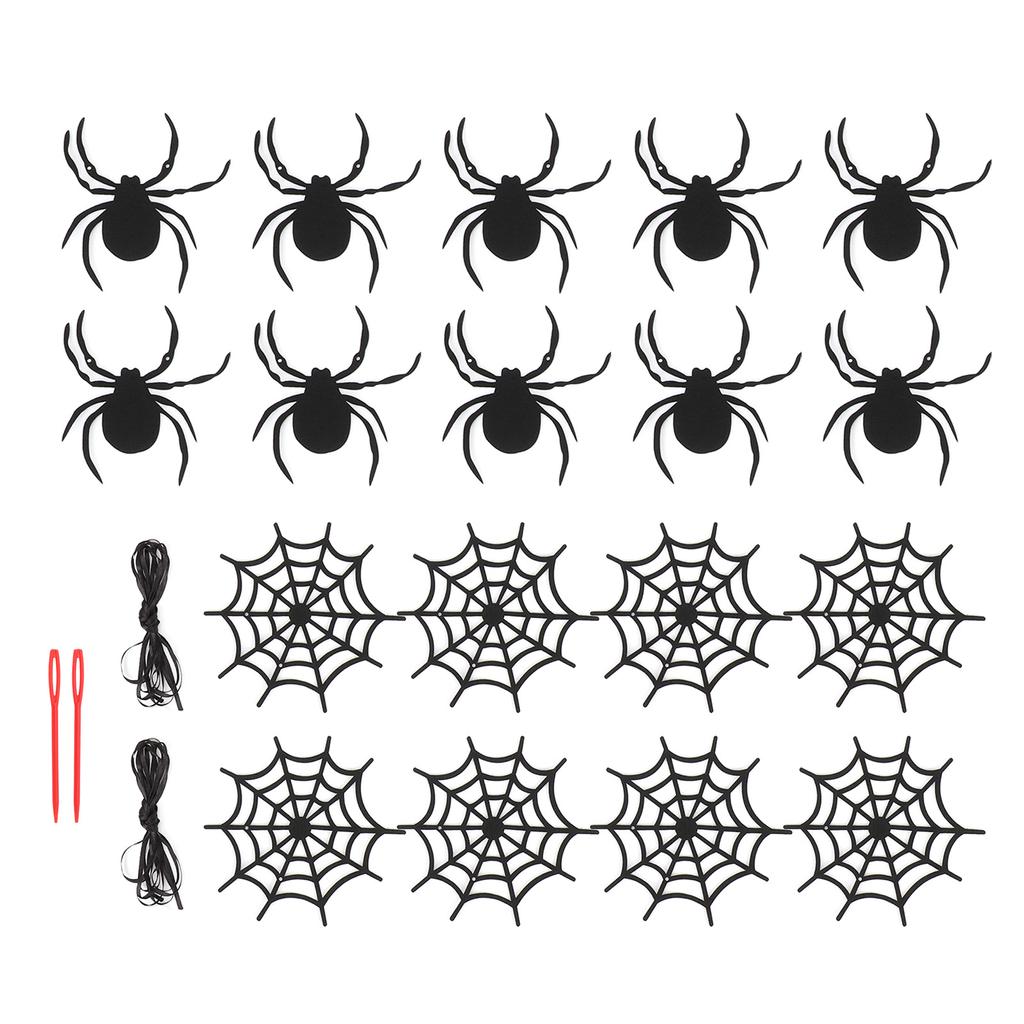 2 Set Black Spider Garland Home Decoration Thick Felt Spooky Hanging Spider Web Banner for Haunted Mansion Home Mantle