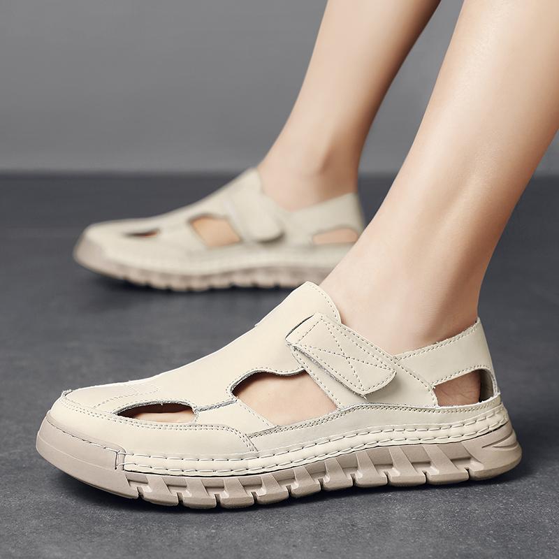 Fashion Men Leather Sandals Comfortable Outdoor Handmade Hollow Out Casual Loafers Summer Beach Walking Male Sneakers Men Beach Sandals
