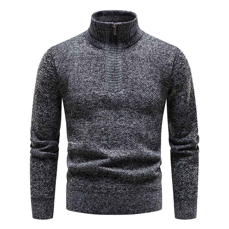 2024 Men's Plus Velvet Half-Zip High Collar Sweater - Autumn/Winter Fashion Knit Pullover