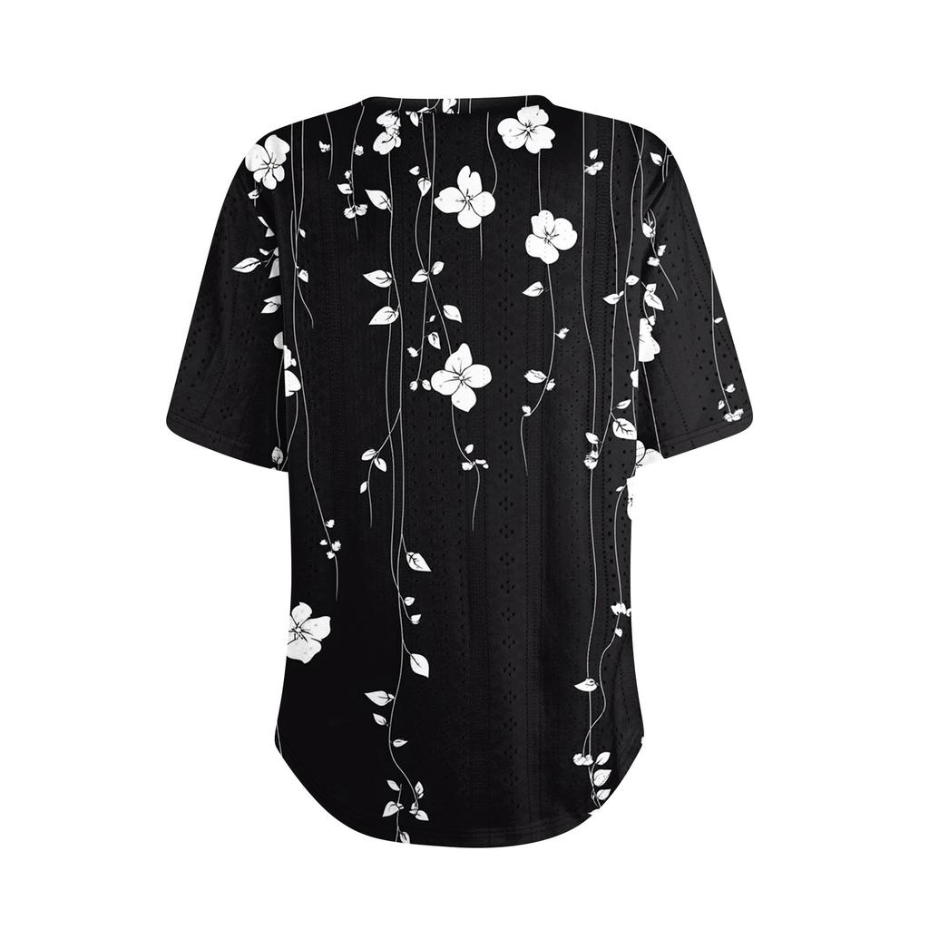 Damer T-skjorter V-hals Kortermet Hverdagstopper Løs passform Basic T-skjorter med buet fald