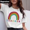 T Shirt For Women 2024 Printed Rainbow Teacher Casual Gift Harajuku Tee Shirts Lady Summer Short Sleeve Tops FeUnisex Unisex Tshirt