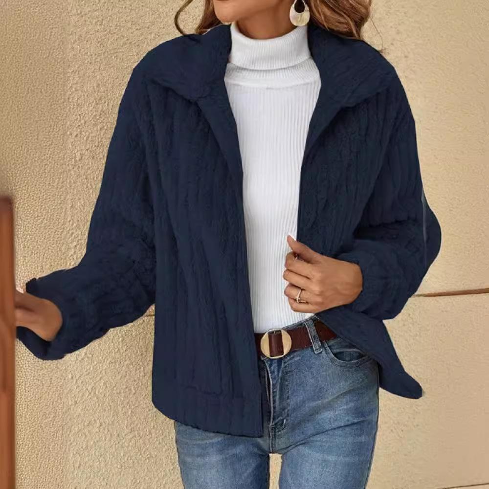 

Plus-size 2026 Autumn Winter New Fashion Casual Plush Jacket Turndown Long Sleeve Warm Coat Thicken S-5XL S темно-синий