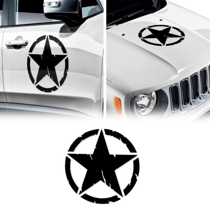 Autocollants Stickers - Army Star - Jeep Renegade - Noir Mat - Diamètre 33 cm - 2 Pièces
