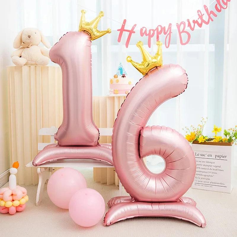 32 Inch Standing Crown Digital Aluminum Film Balloon Blue Pink Standing Digital Balloon Birthday Party Decoration Arrangement