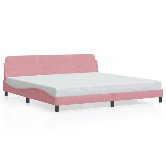 VidaXL Bed Frames Without Mattress, Upholstered Bed with Slatted Base, Double Bed with Footboard for Bedroom, Pink 200x200 373257