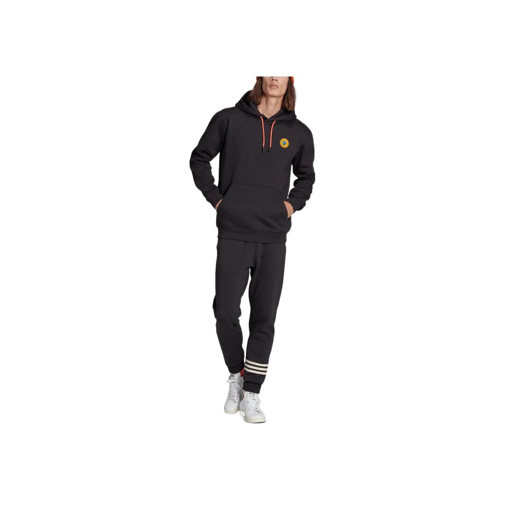 Adidas Originals Trefoil FW22 Graphic Logo Drawstring Hoodie With Long Sleeves Men Hoodie Black II8477