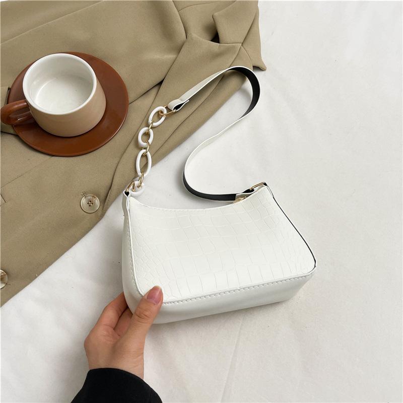 

Нишевая женская сумка с крокодиловым узором, сумка под мышкой, лето 2025, новая, высококачественная, с цепочкой, универсальная на плечо белый