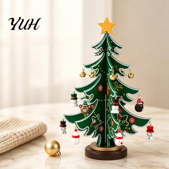 Christmas Party Supplies Wooden Tree Ornaments, 3D Rustic Tabletop Decor Indoor Decoration for Home Desk, Reusable Nordic Style Holiday Centerpiece