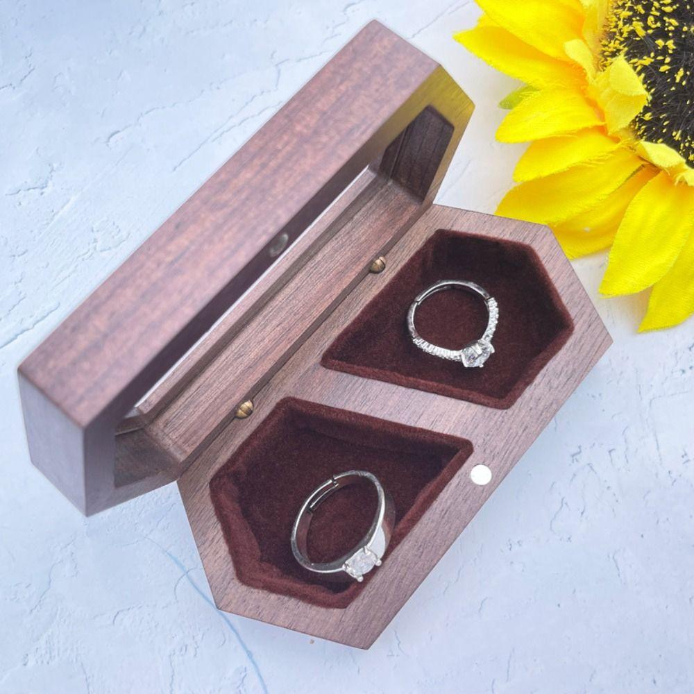 Luxury Mini Wood Rings Box Square Jewelry Organizer Fashion Rings Bearer Box Gifts