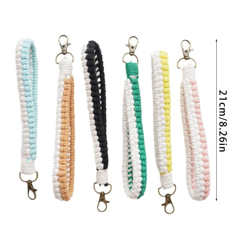 Handmade Cotton Rope Keychain Charm Colorful Braided Wristlet Keyring Soft Woven Key Rings Accessory for Men and Women