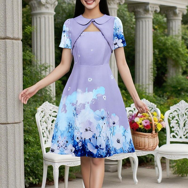 ZANZEA Women Summer Round Neck Casual Short Sleeve Print Dress Holiday