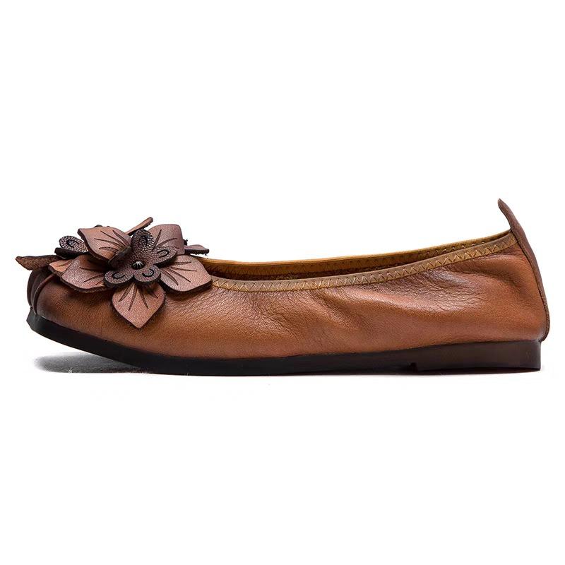 

Модная ретро женская обувь из натуральной кожи, одинарная, туфли-балетки, весна-лето 2025, с цветочной отделкой, легкая 35 жёлтый