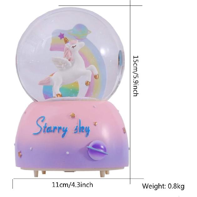 Unicorn Music Snowball, 3.94 Inch Automatic Snowfall Music Box, with LED Rainbow Snow Lights, Birthday, Christmas, Ideal Gift for Girls