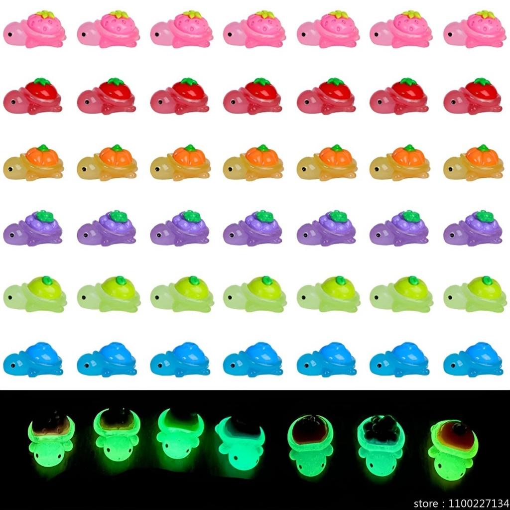 100/50Pcs Glow Resin Turtle Figures Cute Fruit Mini Animals Diy Crafts Party Favors Home Decor Bulk Accessories
