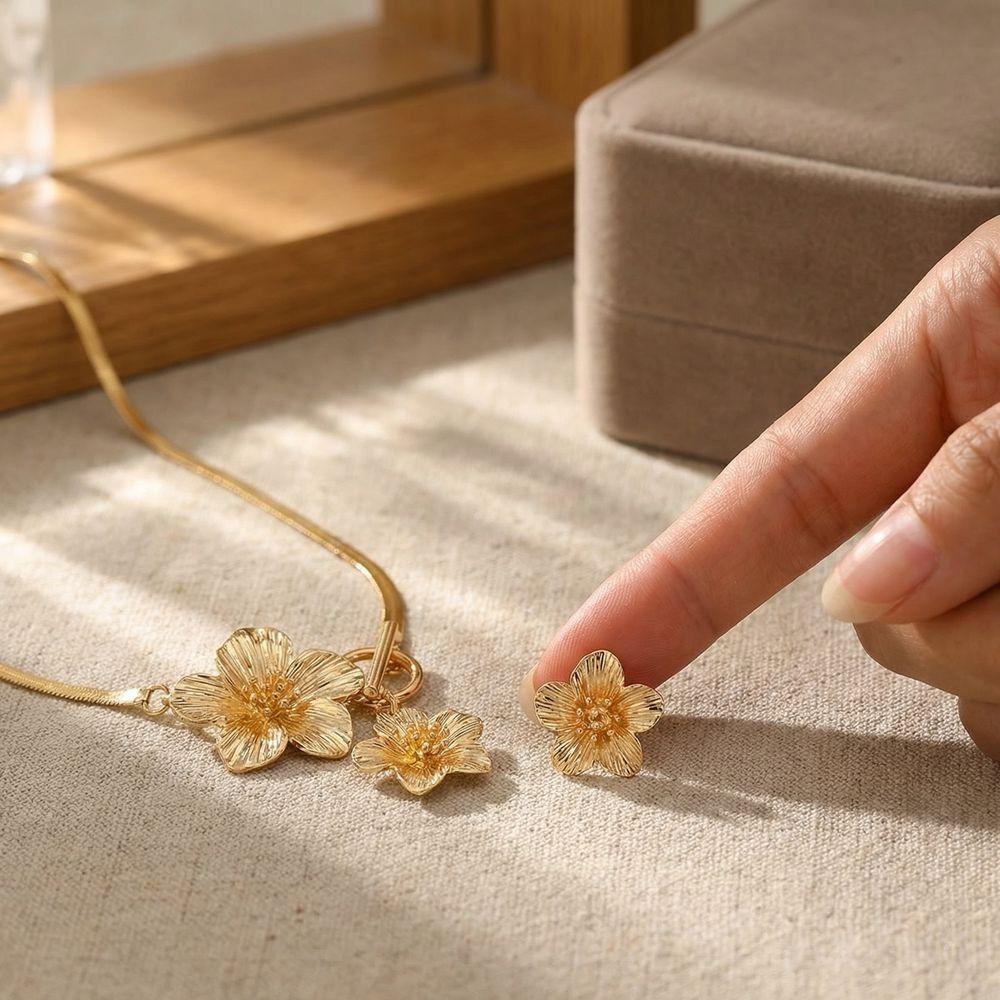 3pcs/Set OT Clasp Flower Pendant Necklace Exaggerated Snake Chain Necklace  Holiday Wedding