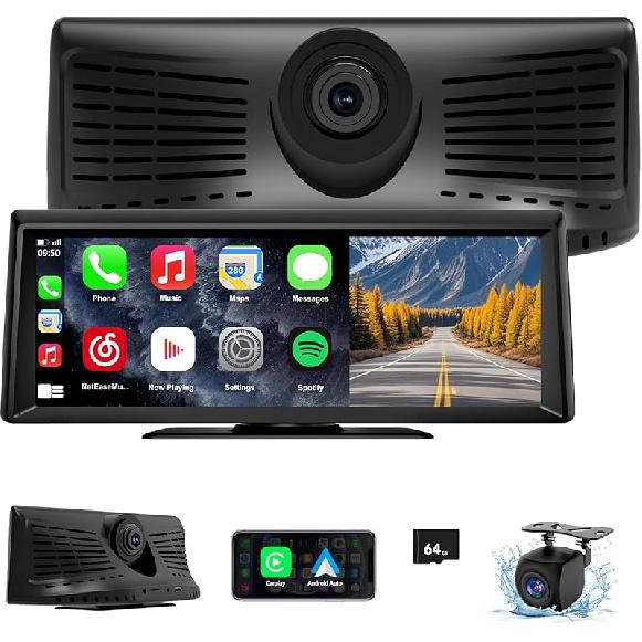 Беспроводной экран CarPlay с видеорегистратором 2K, 8,1-дюймовая портативная автомобильная магнитола с сенсорным экраном, CarPlay и Android Auto, камера заднего вида 1080P, голосовое управление, 8.1 Inch CarPlay
