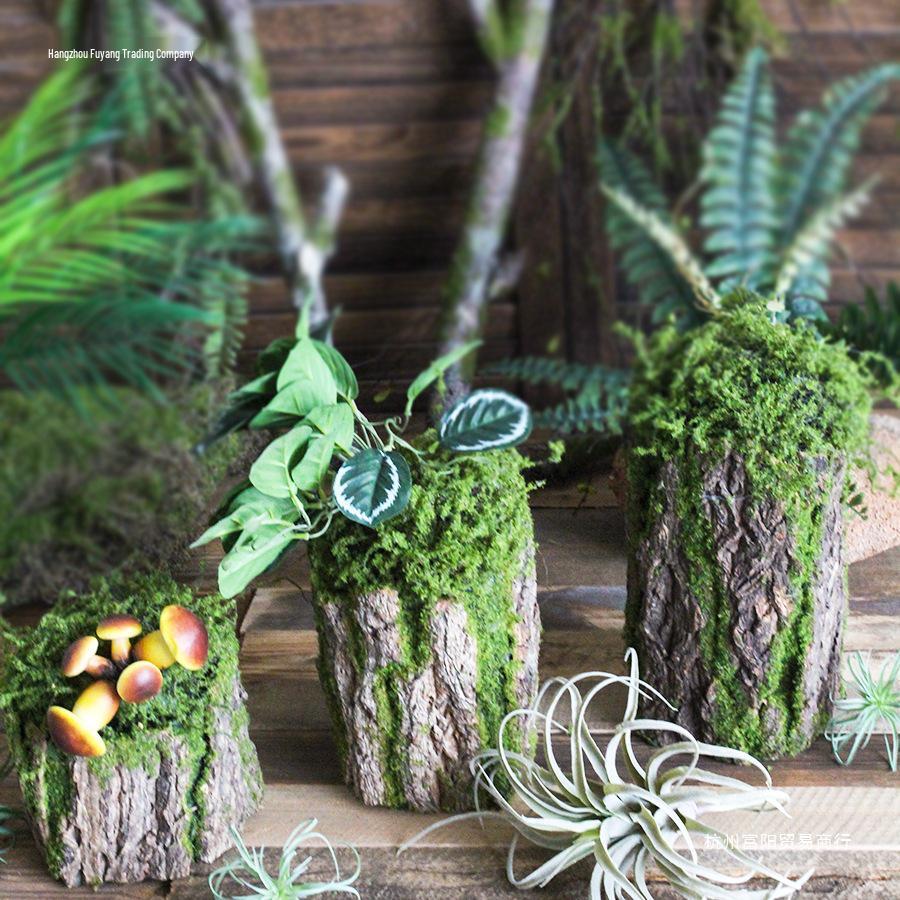 Forest Style Artificial Tree Stump with Moss Bark - Kindergarten and Country Style Decorative Ornament, Perfect for Landscaping or Inserting Flowers.