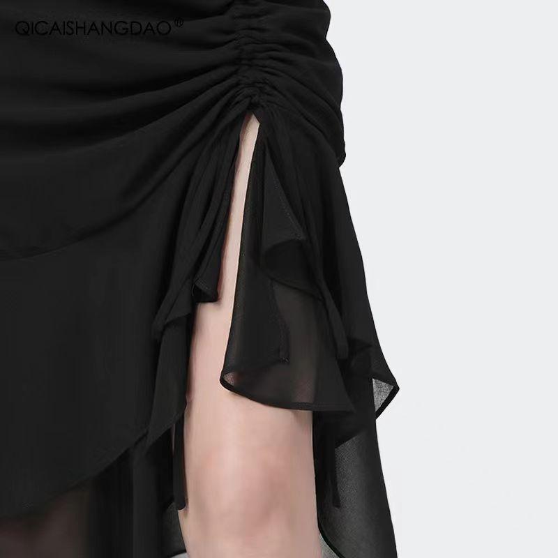 Chiffon Half-length Dress High Waist Split Summer New Waist Wrapped Fish Tail Wrap Hip Mid Length
