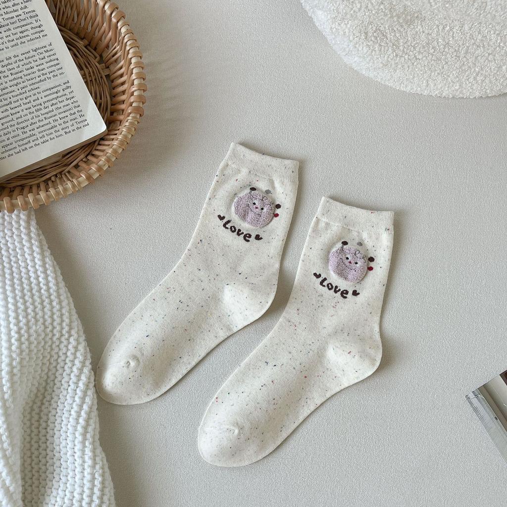 Point Gauze Flocked Dog Cute Socks Trendy Versatile Mid-Leg Socks Cartoon Stockings