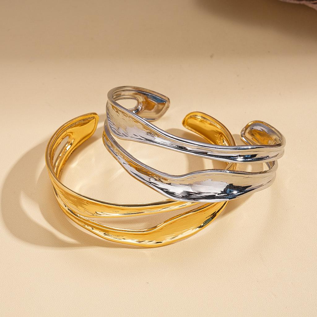 18K Real Gold Electroplated Metallic Double-layer Geometric Opening Bracelet Fashion Bracelet