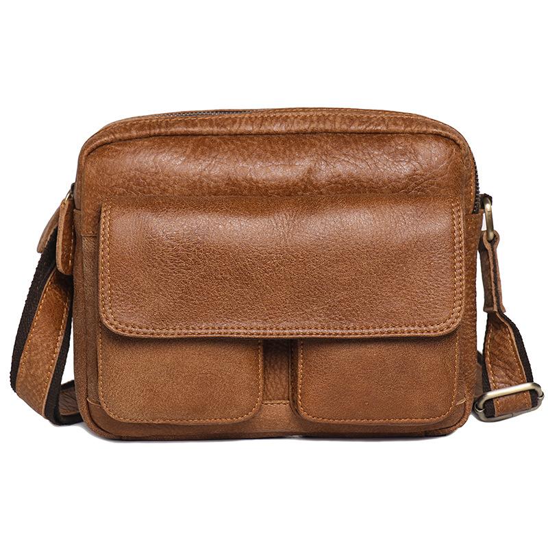 Men S Genuine Leather Shoulder Ipad Bag Women S Matte Leather Messenger Bag Fashionable Versatile Small Square Bag