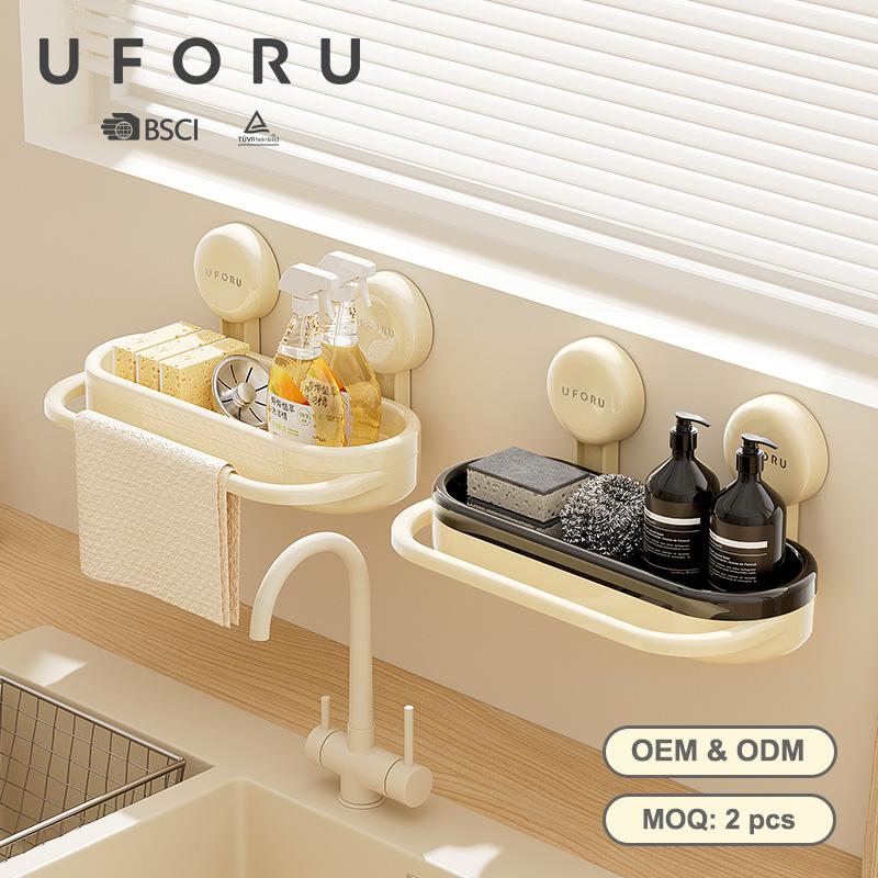UFORU Kitchen storage rack sink cloth drain rack sponge scrub hand liquid free punching suction cup plastic storage rack