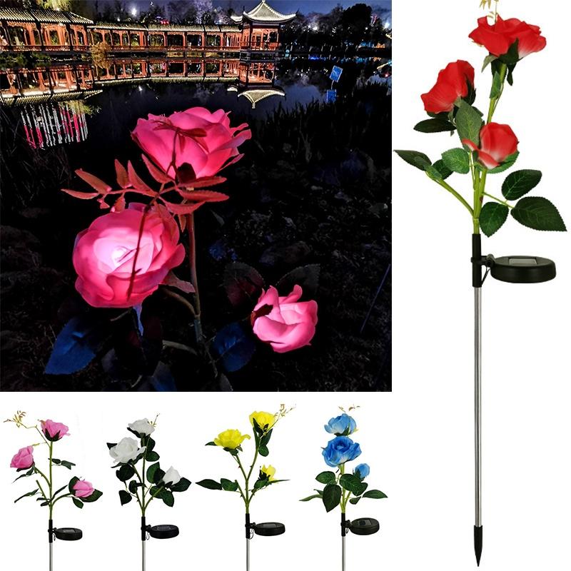 Color-changing Solar Rose Led Lights For Outdoor Garden Pathway Waterproof Lamp
