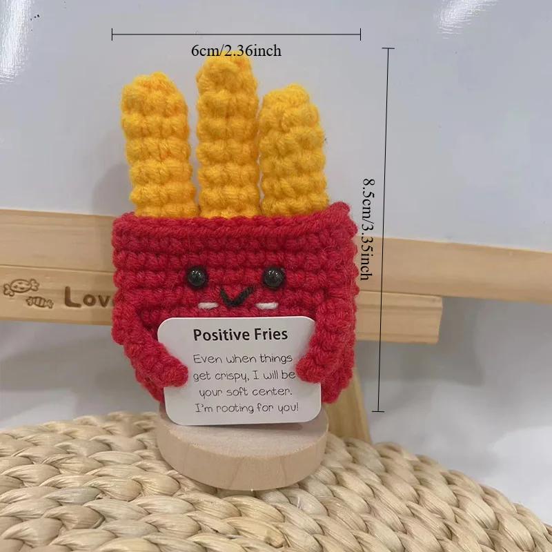 Nowa pozytywna energia frytki lalka kreatywna ręcznie robiona pluszowa wełniana lalka do robienia na drutach z kartą domowa dekoracja pokoju prezent świąteczny
