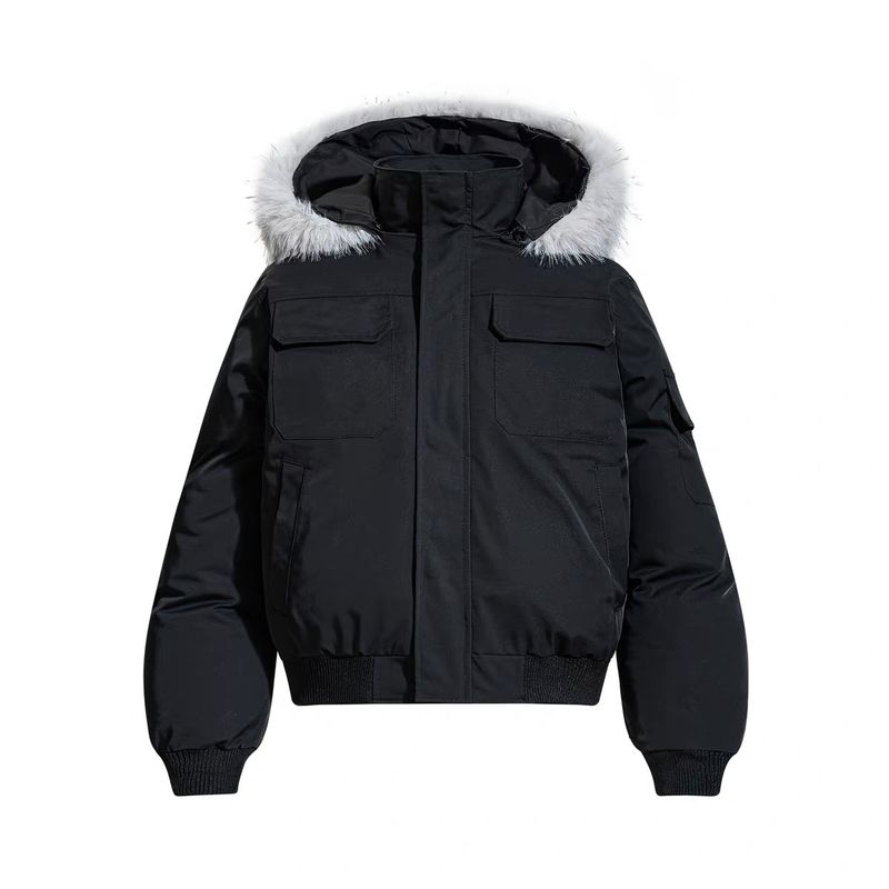 

Cabbage Coke American Retro Winter Fur Collar Parka Men s Thickened Jacket Multi-Pocket Mountain Carving Cotton Coat Black XL