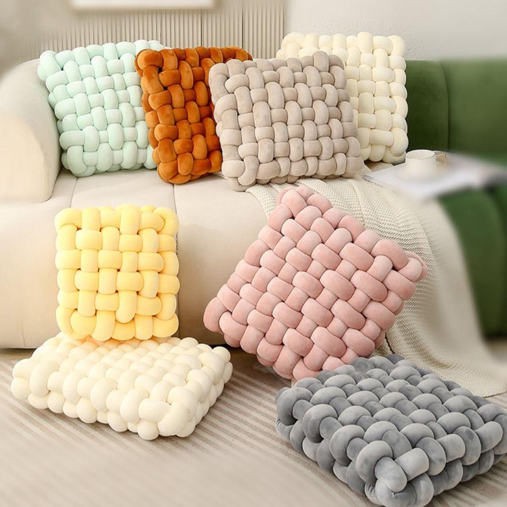 Einfarbige Knoten-Zierkissen 33CM Sofa Plüschkissen Weiches Fensterbankkissen Wohnzimmer