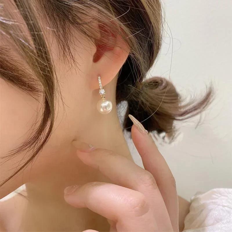 Elegant Lady's Pearl Pendant Earrings Korean Fashion Jewelry Party Student Girl's Simple Accessories Sweet Earrings For Woman