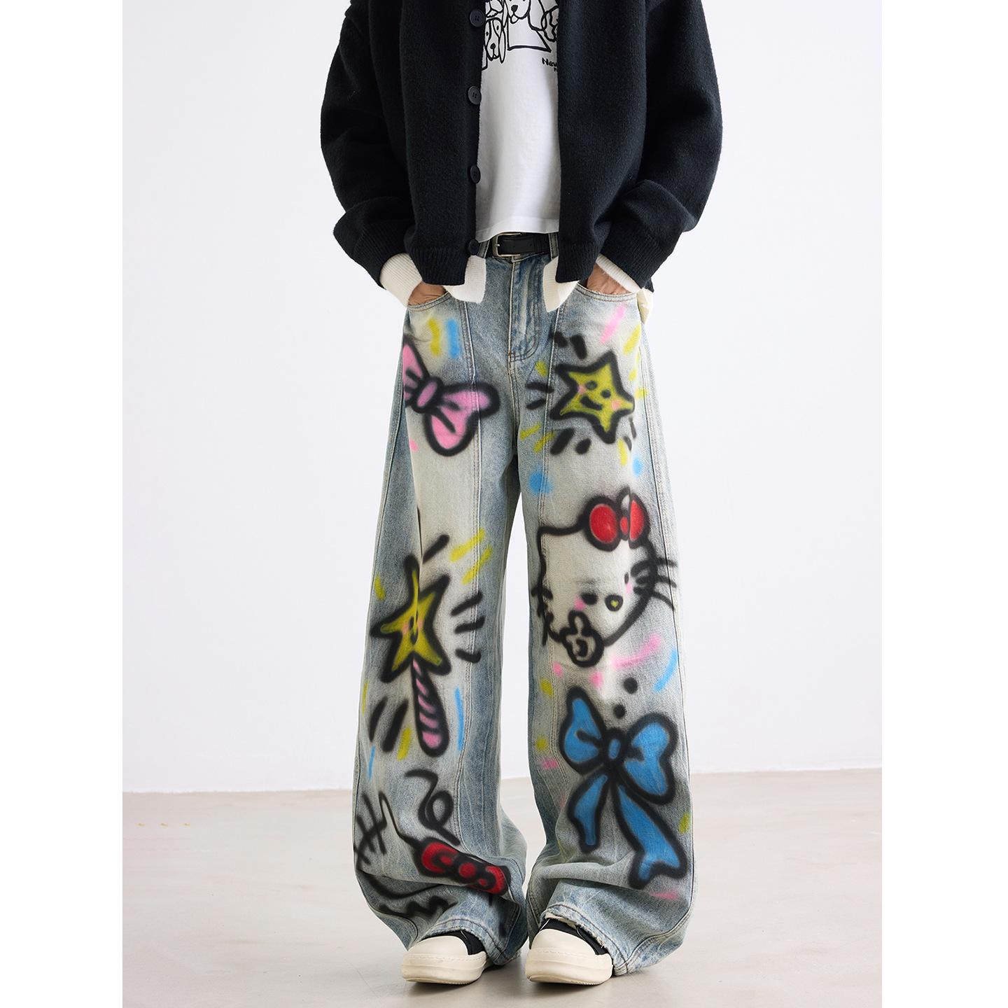 Мужские прямые джинсы JYL Светло-голубые Весенние Эластичная талия Американский High-Street Стиль Деним XXL бездна