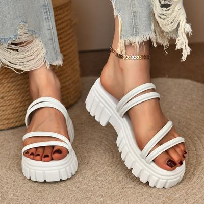 Sandalen Damen Übergröße Lässige Hausschuhe Dicke Einfarbige Damen Sandalen Sommer Runde Zehen Offene Ferse Riemen Slip-On Trage Hausschuhe