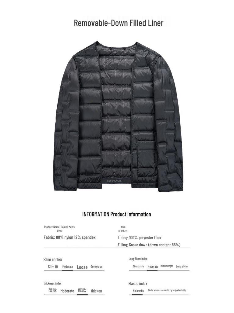 Men's Winter Hooded Jacket with Detachable Goose Down Liner - Warm Casual Outerwear for Middle-aged Dads