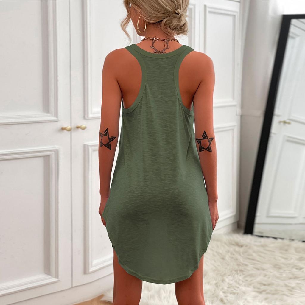 Ladies' Solid Color U-neck Sleeveless I-shaped Top Dress