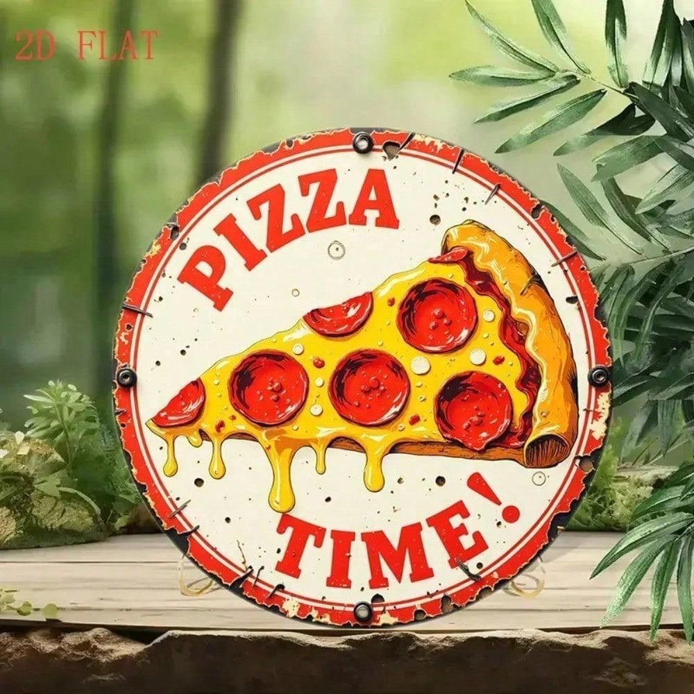 Vintage Retro Pizza Lover 8 Inch Round Tin Sign Pepperoni Cheese Slice Metal Wall Art Kitchen Restaurant Man Cave Decor