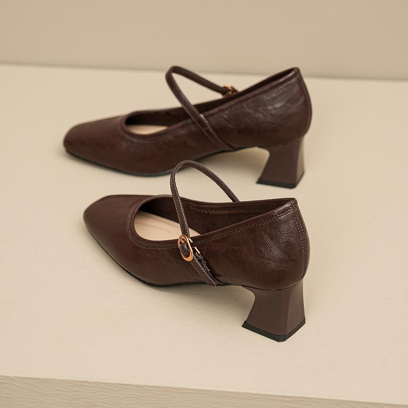 Women's High Heels French Retro Mary Jane Shoes Women's Spring Summer New Simple Small Leather Shoes Flat Bottomed Women's Shoes