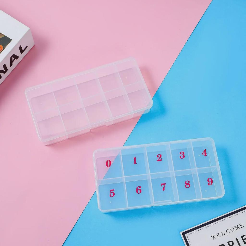 Translucent 10-Grid Nail Art Storage Box for 500 Pieces
