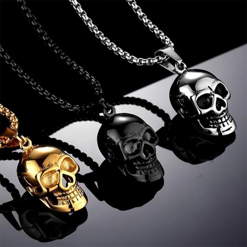 Pendentif Collier Tête de Mort en Acier Inoxydable Punk Rapper Homme Collier Tête de Mort Gothique Personnalisé Cadeau en Acier Inoxydable