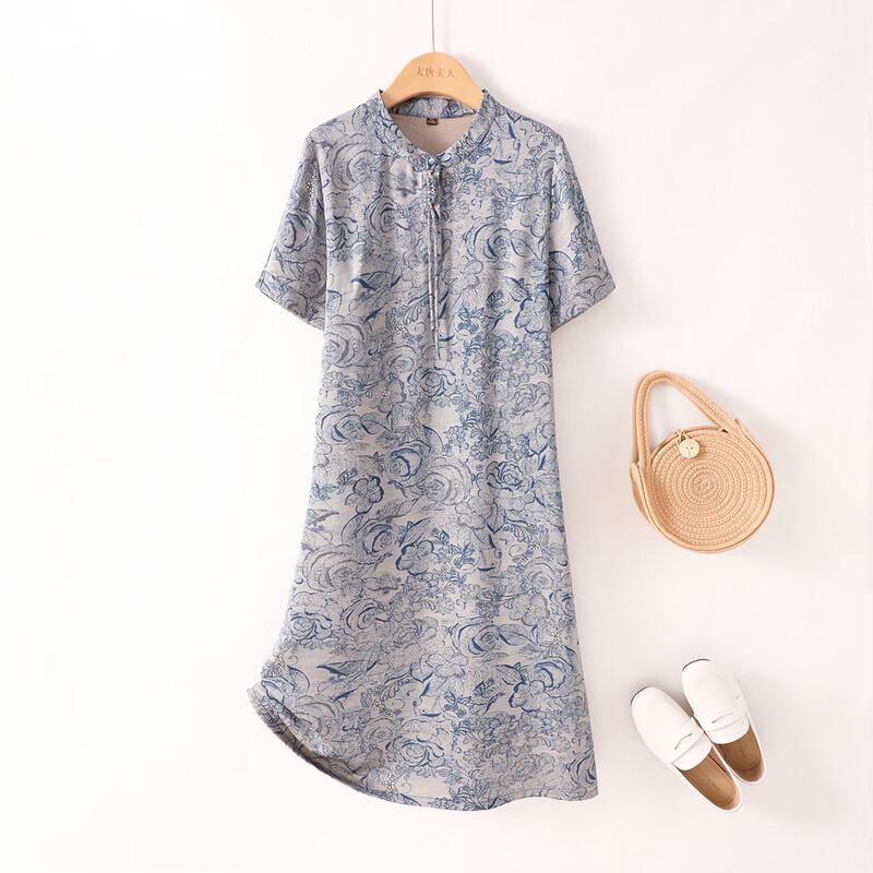 

Yuzhaolin Summer New Chinese Style A-Line Dress for Middle-Aged Women 3XL