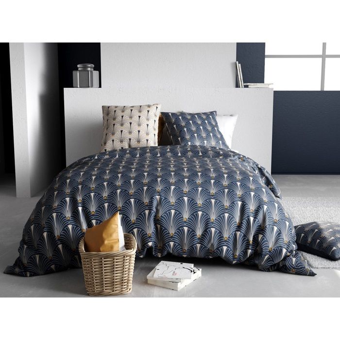 Parure De Couette - Plumes De Paon - 240x220 Cm - 100% Percale De Coton - Lavable À 40°C