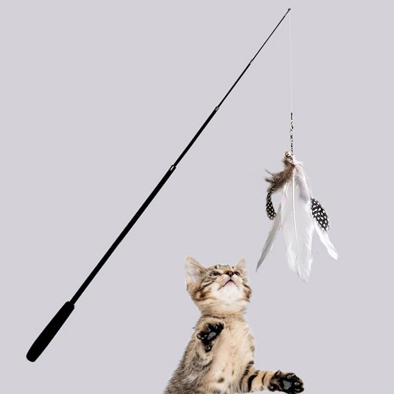 Four-Section Telescopic Cat Rod - Extendable Cat Funny Cat Stick Steel Wire Long Pole Feather Cute Self-Pleasure Relief Pet Toy