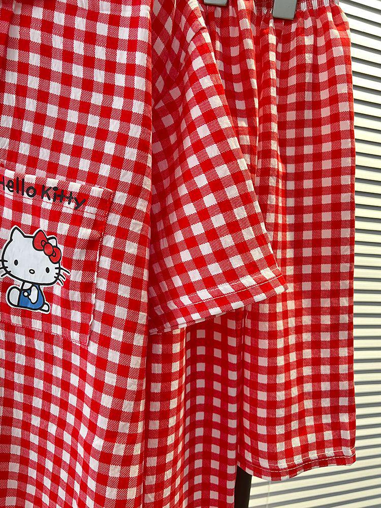 Women's Red Plaid Kitty Pajama Set - Short Sleeve & Shorts