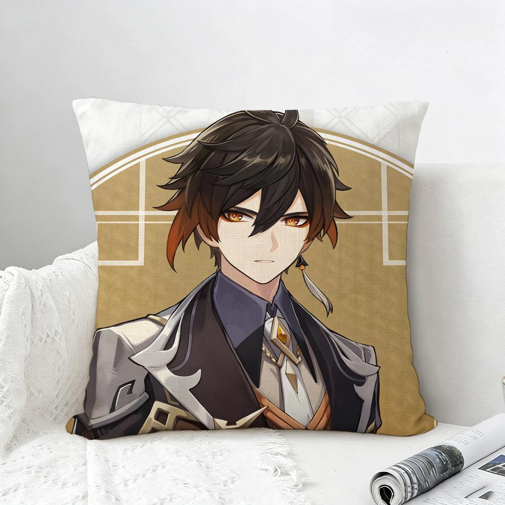 Game Genshin Impact Zhongli Cushion Cover Natural Linen Pillowcase Set AllinOne Decor for Sofa Bedroom Chair