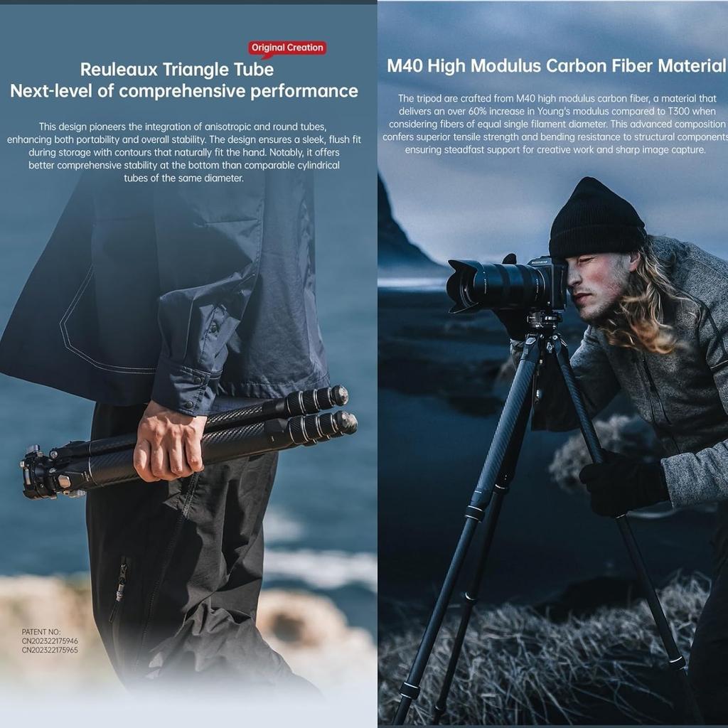 Falcam TreeRoot F38 Pro Carbon Fiber Quick Lock Travel Tripod with Ball 5kg F22 and Strap Hole for Mirrorless and Camcorders Tripod, 61-inch 360°