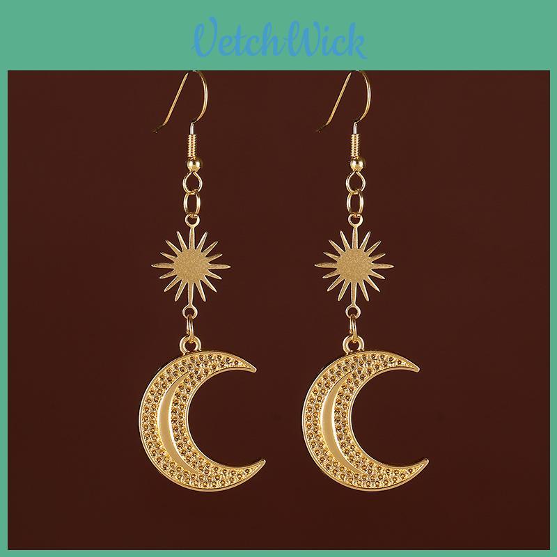 Geometric Alloy Star Moon Earrings For Women With Gothic Style And Electroplated Finish