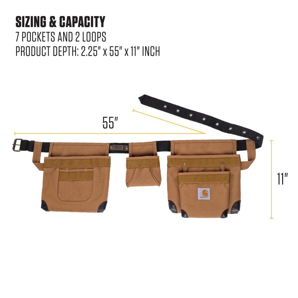 Carhartt Padded Tool Heavy Duty Tool Belt with 7 Pockets for Tools Zipper Carhartt Brown Belt, & Storage,
