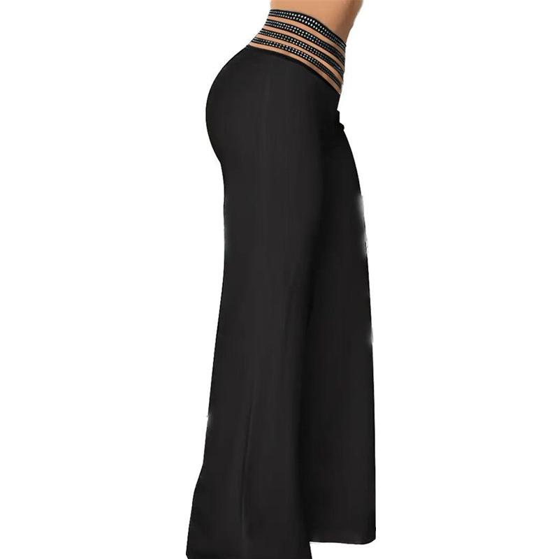 2025 Fashion Women’s Solid Color Hollow-out Mid-waist Wide-leg Trousers