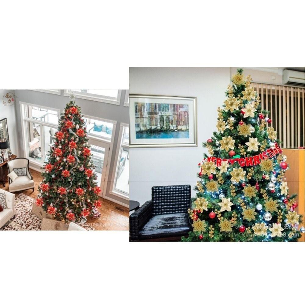 12Pcs With Clips Artificial Christmas Flowers with Stems Christmas Fake Blooms Wedding Decor